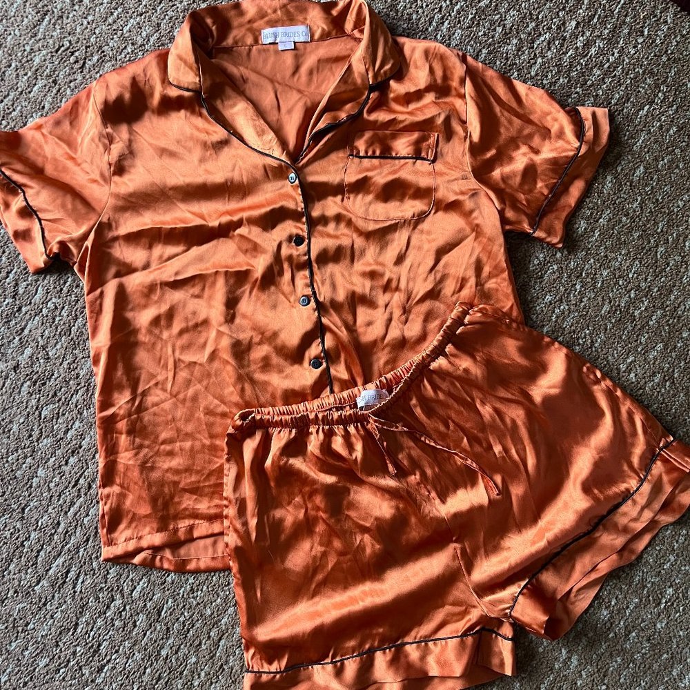 Women's Large Silky Orange PJs Blush Brides CO